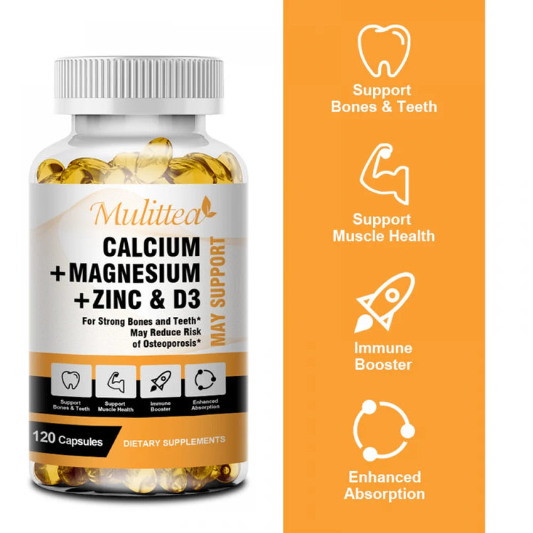 Calcium Magnesium Zinc Capsules with Vitamind3 for Strong Bones & Teeth|Nerve & Immune Function Support,120Pc