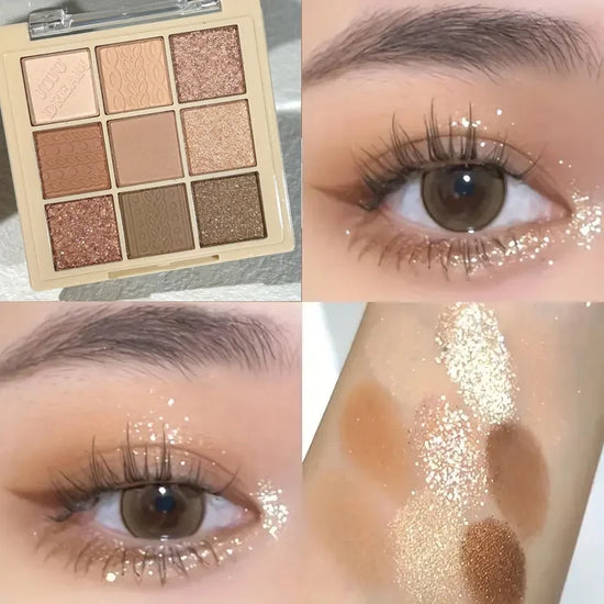 9 Color Eyeshadow Palette, Matte and Shimmer Brown Eyeshadows Powder, Long Lasting Blendable Eyeshadow Cosmetics
