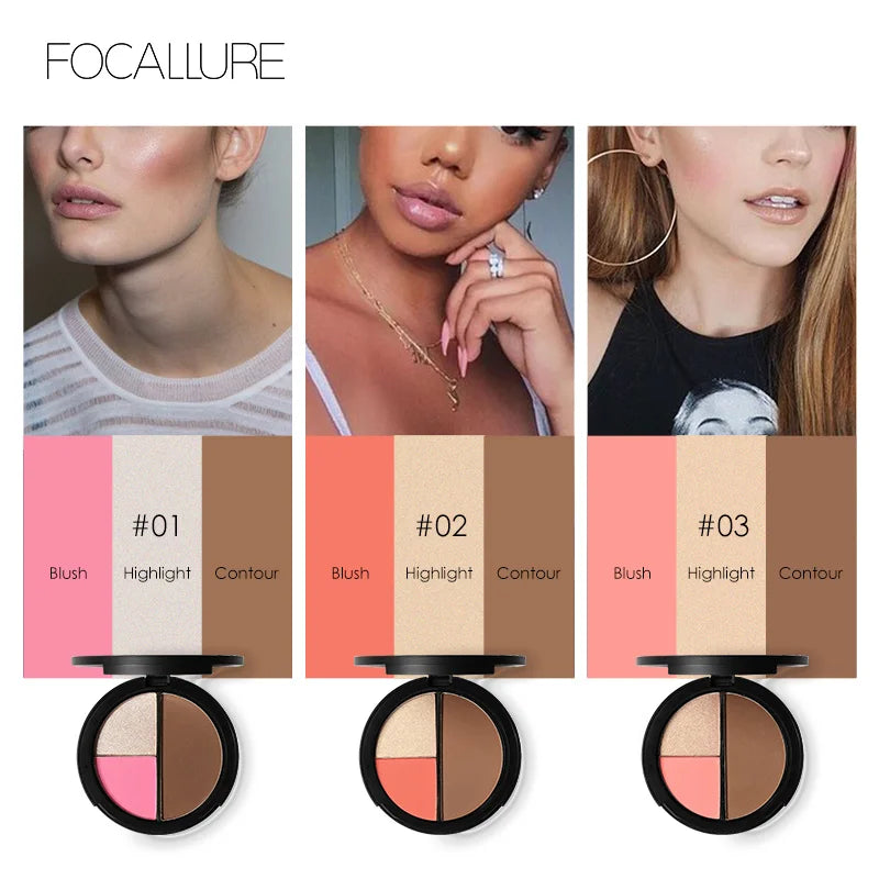 Blush Contour Highlight Palette 3 in 1 Face Makeup Set Long Lasting Highlighter Blusher Palette Natural Cosmetics