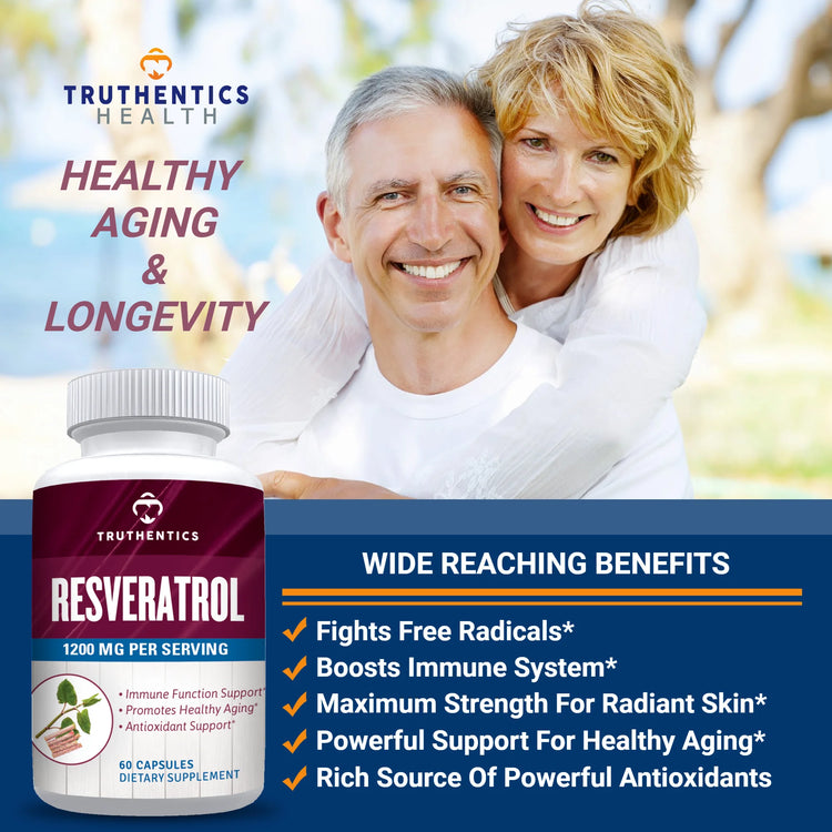 Resveratrol Supplement 1200Mg (2 Pack) - Trans-Resveratrol Extra Strength Antioxidant, Vegan Capsules