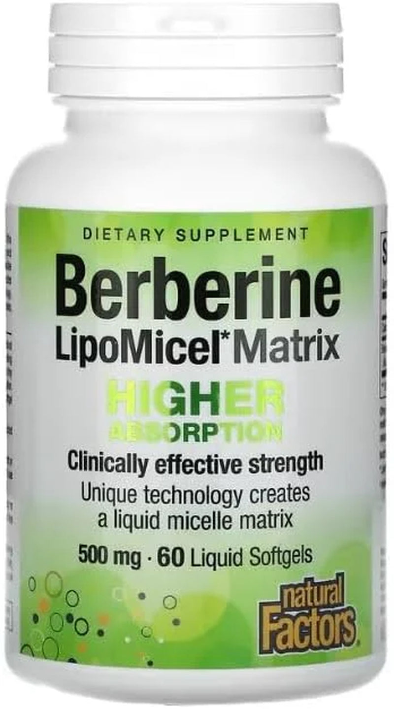 Berberine Lipomicel Matrix Softgels for Healthy Aging and Weight Management, 500 Mg, 60 Softgels