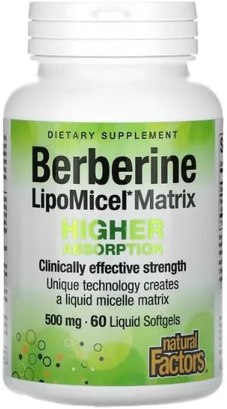 Berberine Lipomicel Matrix Softgels for Healthy Aging and Weight Management, 500 Mg, 60 Softgels