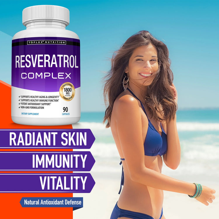Resveratrol Supplement 1800Mg Trans-Resveratrol for Antioxidant Anti-Aging Support 90 Capsules