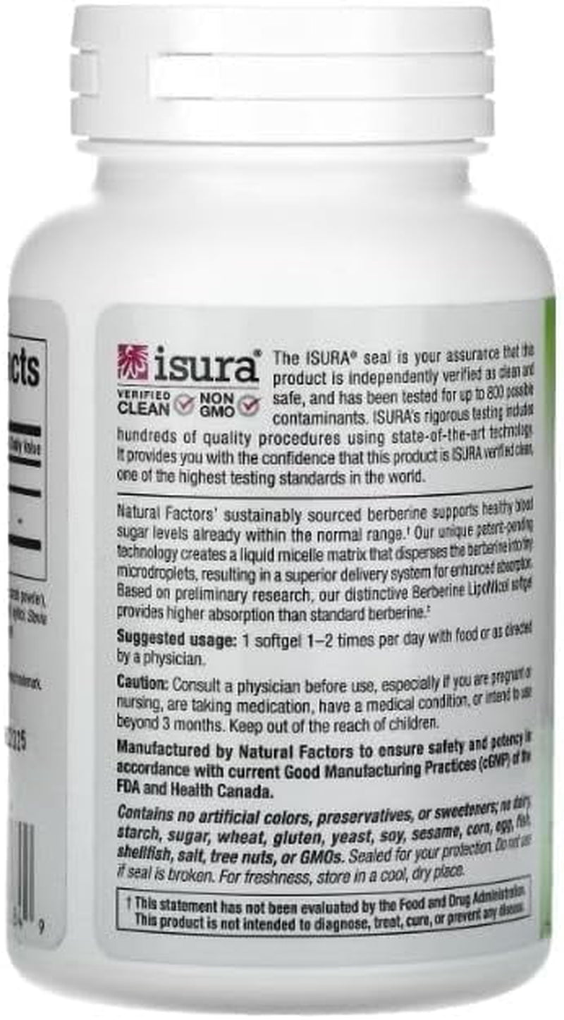 Berberine Lipomicel Matrix Softgels for Healthy Aging and Weight Management, 500 Mg, 60 Softgels