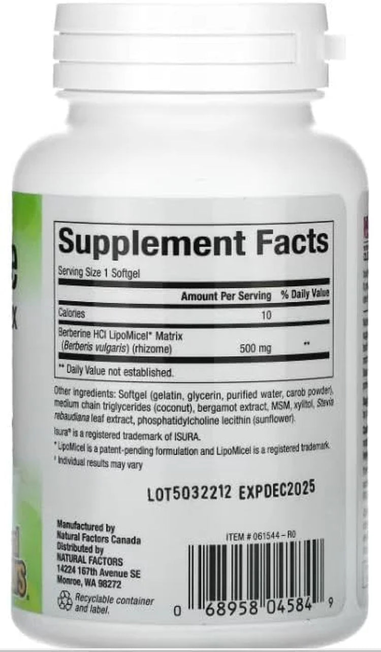Berberine Lipomicel Matrix Softgels for Healthy Aging and Weight Management, 500 Mg, 60 Softgels