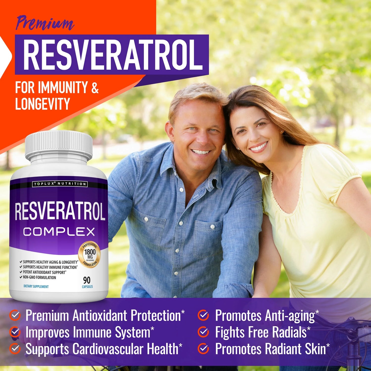 Resveratrol Supplement 1800Mg Trans-Resveratrol for Antioxidant Anti-Aging Support 90 Capsules