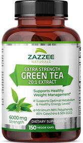 20:1 Green Tea Extract, 6000 Mg Strength, 50% EGCG, 98% Polyphenols and 80% Catcehins, 120 Vegan Capsules, Weight Management, Non-Gmo