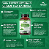 20:1 Green Tea Extract, 6000 Mg Strength, 50% EGCG, 98% Polyphenols and 80% Catcehins, 120 Vegan Capsules, Weight Management, Non-Gmo