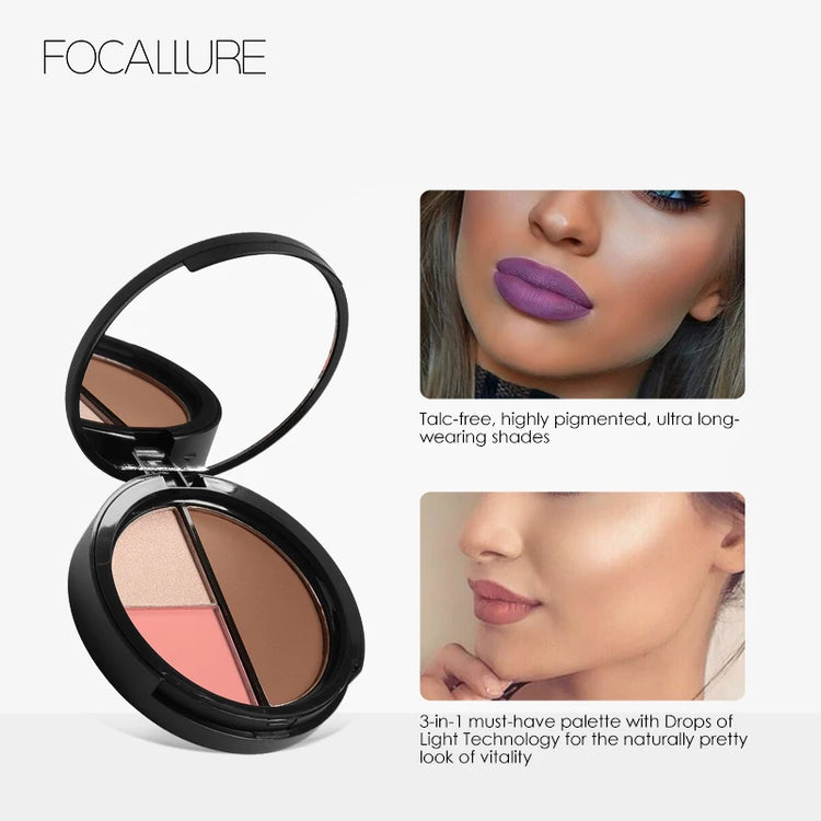 Blush Contour Highlight Palette 3 in 1 Face Makeup Set Long Lasting Highlighter Blusher Palette Natural Cosmetics