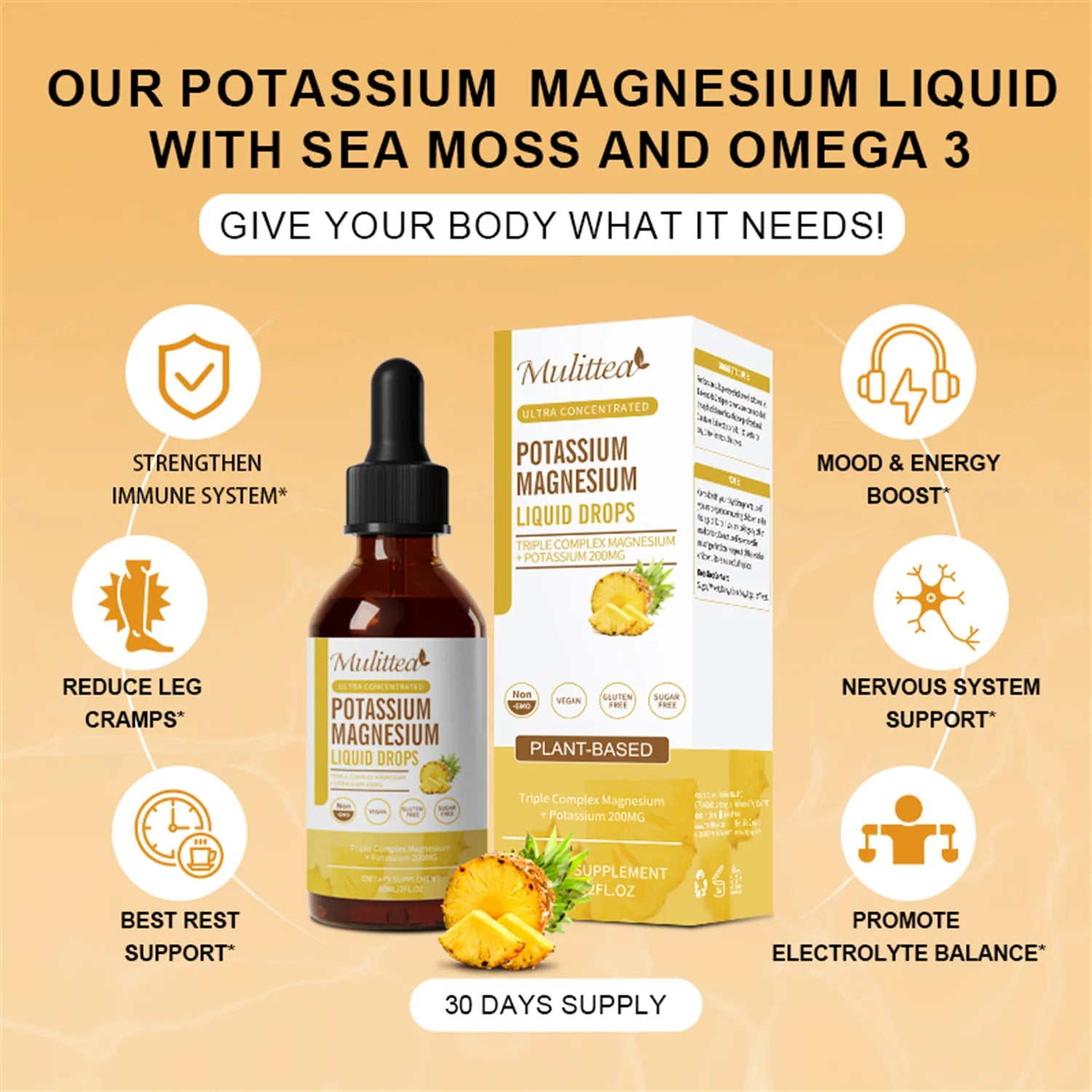 Potassium Magnesium Supplement with Potassium 200Mg, Magnesium Complex 1100Mg, Calcium 100Mg, Vatmin D3&K2, Vegan Drops for Muscle & Bone Health, Leg Cramps, Heart Support, 2 Fl Oz