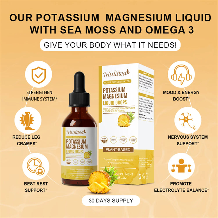 Potassium Magnesium Supplement with Potassium 200Mg, Magnesium Complex 1100Mg, Calcium 100Mg, Vatmin D3&K2, Vegan Drops for Muscle & Bone Health, Leg Cramps, Heart Support, 2 Fl Oz