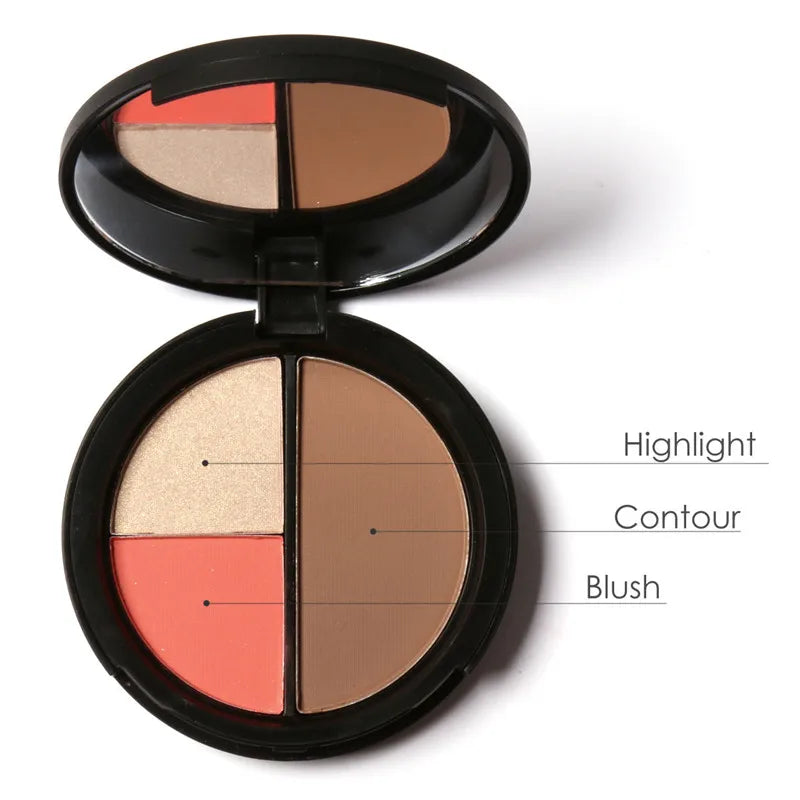 Blush Contour Highlight Palette 3 in 1 Face Makeup Set Long Lasting Highlighter Blusher Palette Natural Cosmetics