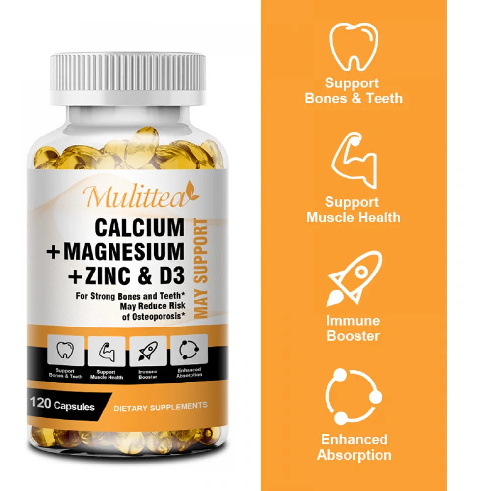 Calcium Magnesium Zinc Capsules with Vitamind3 for Strong Bones & Teeth|Nerve & Immune Function Support,120Pc