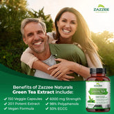 20:1 Green Tea Extract, 6000 Mg Strength, 50% EGCG, 98% Polyphenols and 80% Catcehins, 120 Vegan Capsules, Weight Management, Non-Gmo