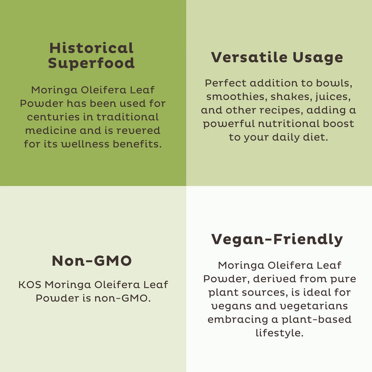 Organic Moringa Powder - Vegan Superfood Booster, Gluten Free, Non GMO - 2.5 Oz, 20 Servings