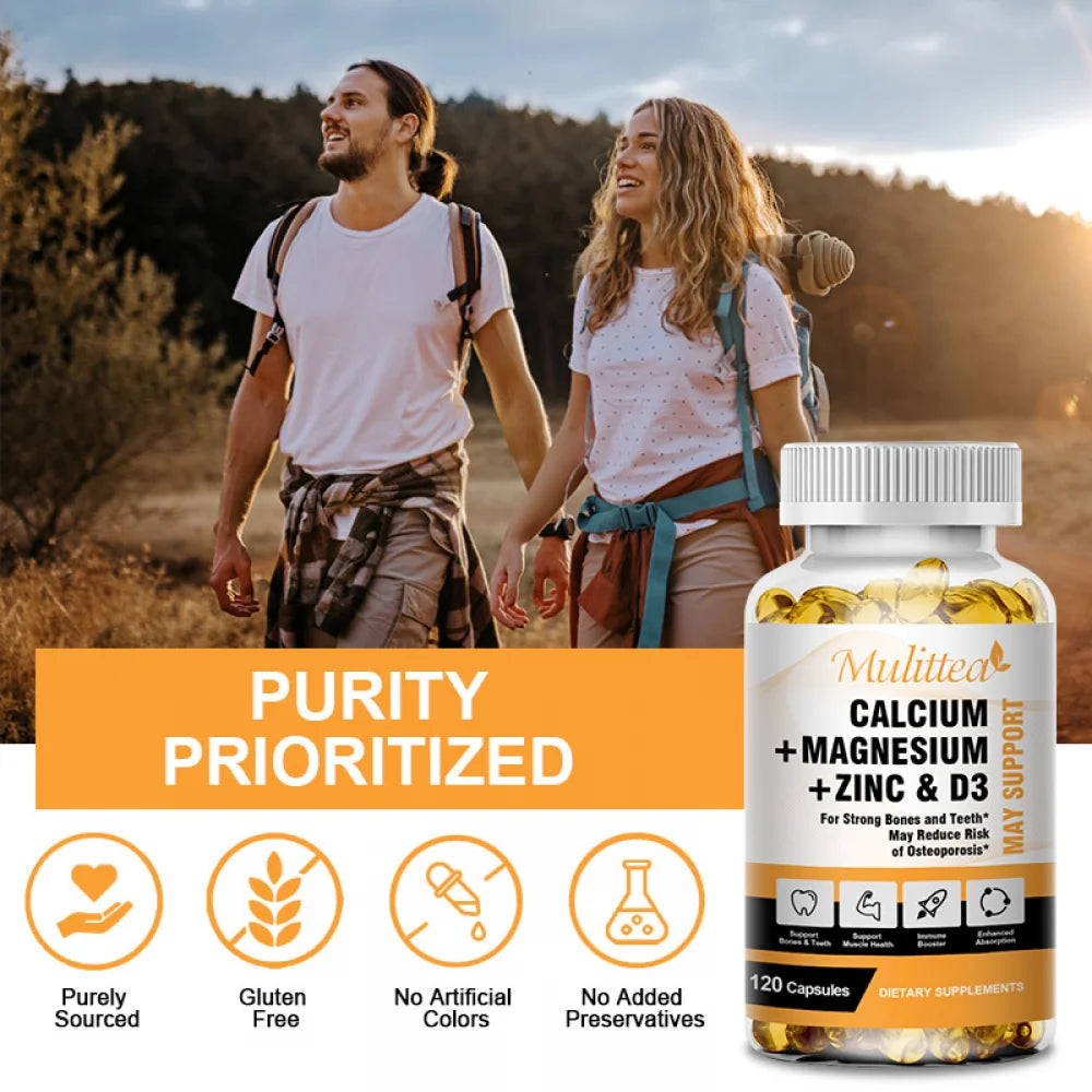 Calcium Magnesium Zinc Capsules with Vitamind3 for Strong Bones & Teeth|Nerve & Immune Function Support,120Pc