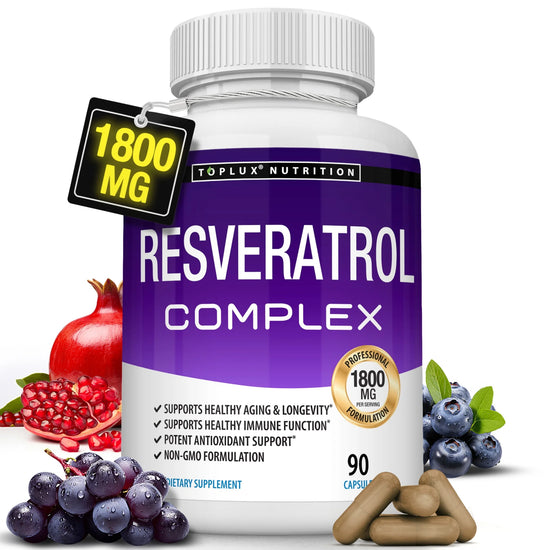 Resveratrol Supplement 1800Mg Trans-Resveratrol for Antioxidant Anti-Aging Support 90 Capsules