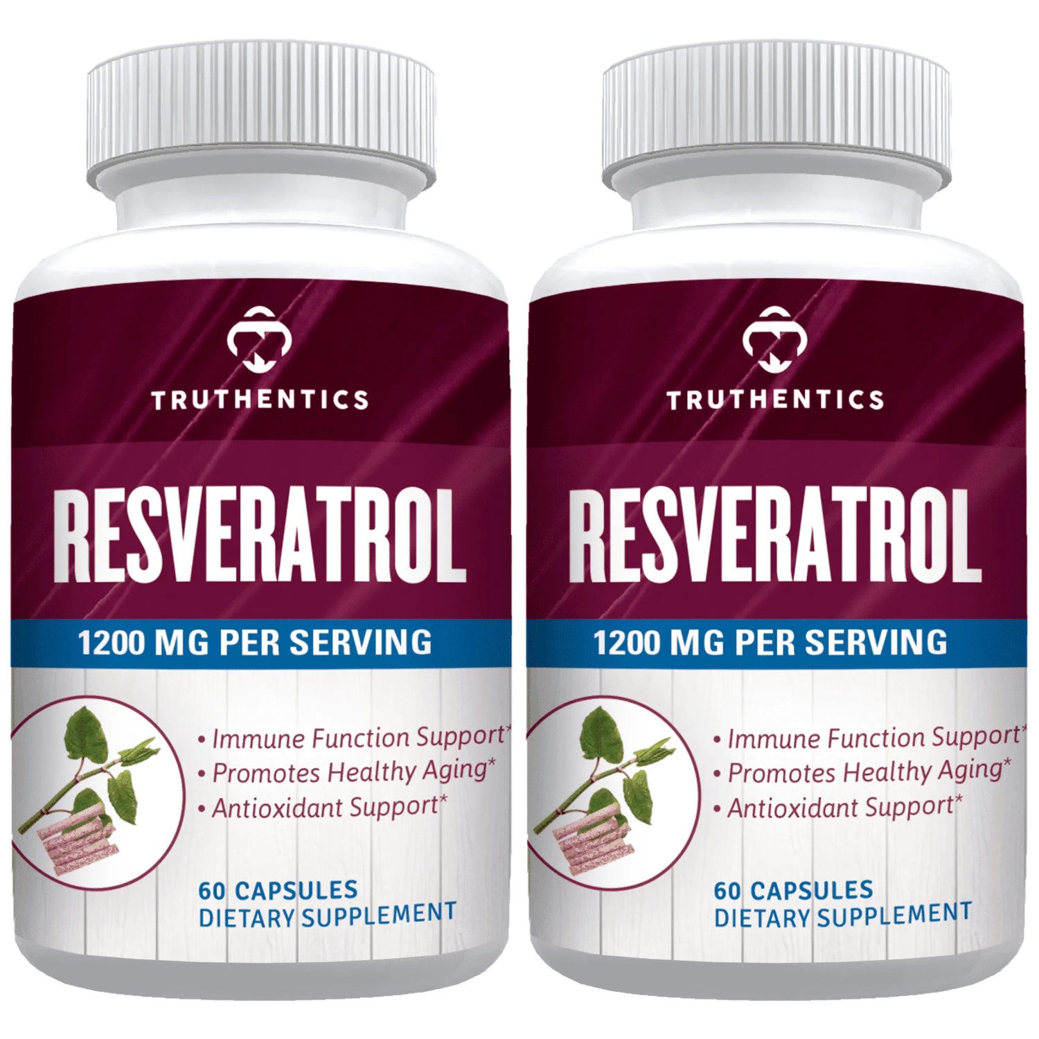 Resveratrol Supplement 1200Mg (2 Pack) - Trans-Resveratrol Extra Strength Antioxidant, Vegan Capsules