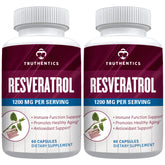 Resveratrol Supplement 1200Mg (2 Pack) - Trans-Resveratrol Extra Strength Antioxidant, Vegan Capsules