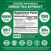 20:1 Green Tea Extract, 6000 Mg Strength, 50% EGCG, 98% Polyphenols and 80% Catcehins, 120 Vegan Capsules, Weight Management, Non-Gmo