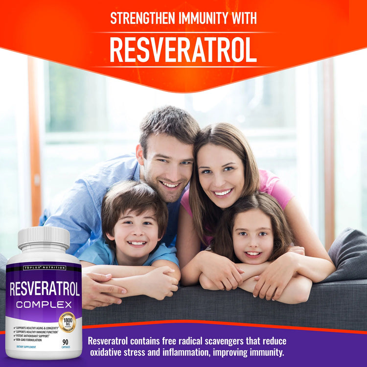 Resveratrol Supplement 1800Mg Trans-Resveratrol for Antioxidant Anti-Aging Support 90 Capsules